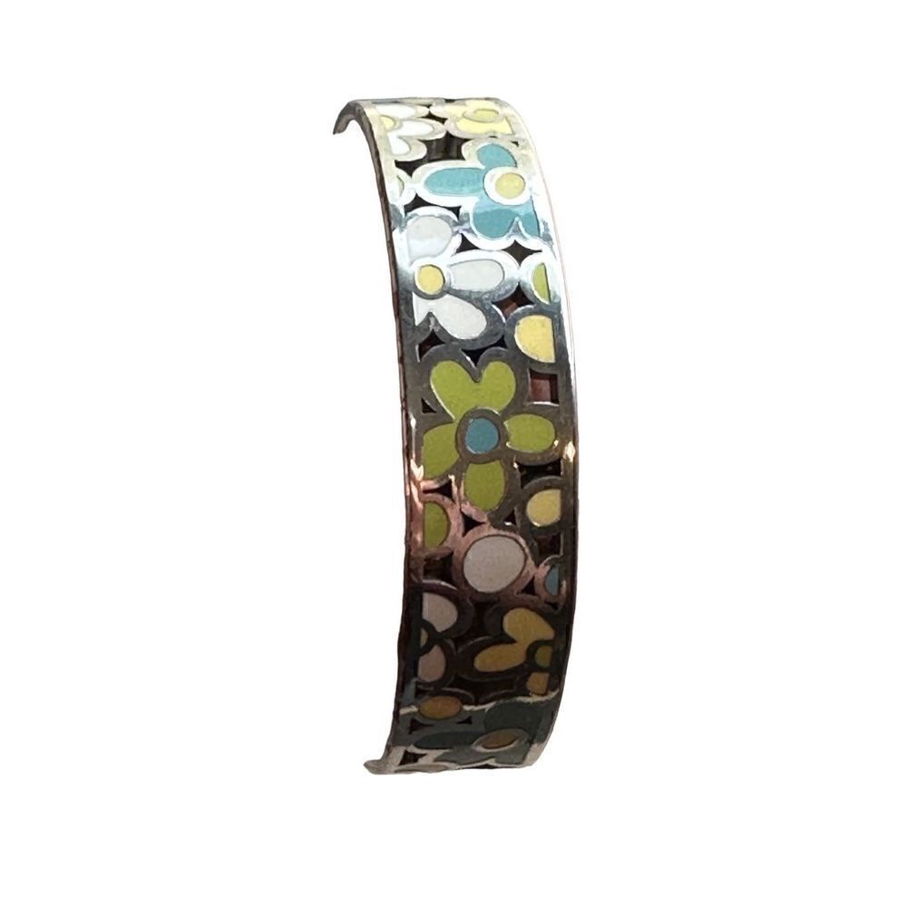 Vintage Brighton Retired Flower Multi Color Enameled Bracelet marked - Picture 3 of 8